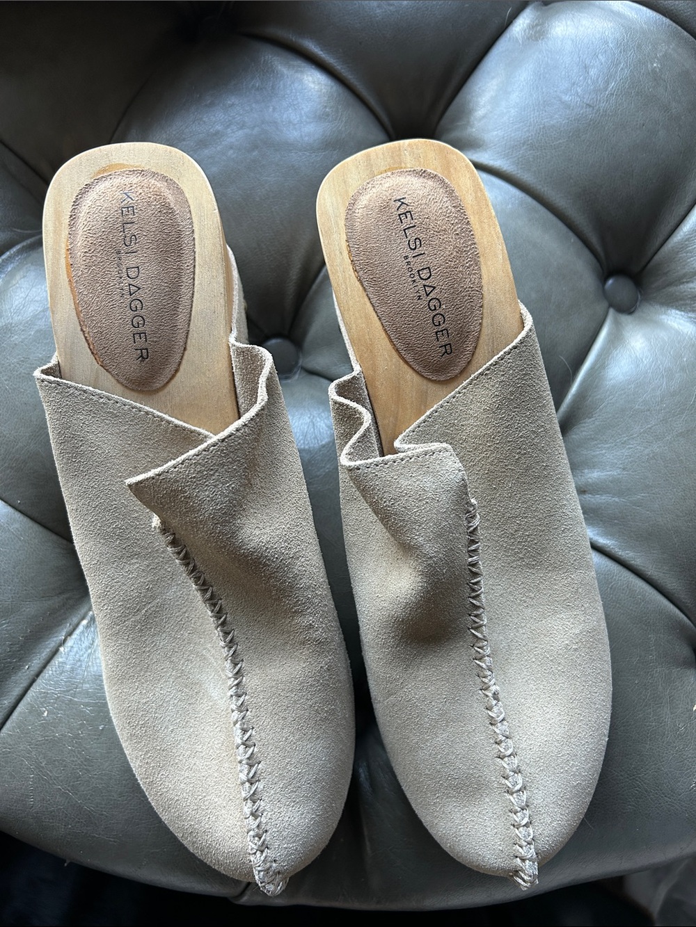 Kelsi Dagger Taupe Suede Slip-On Mules